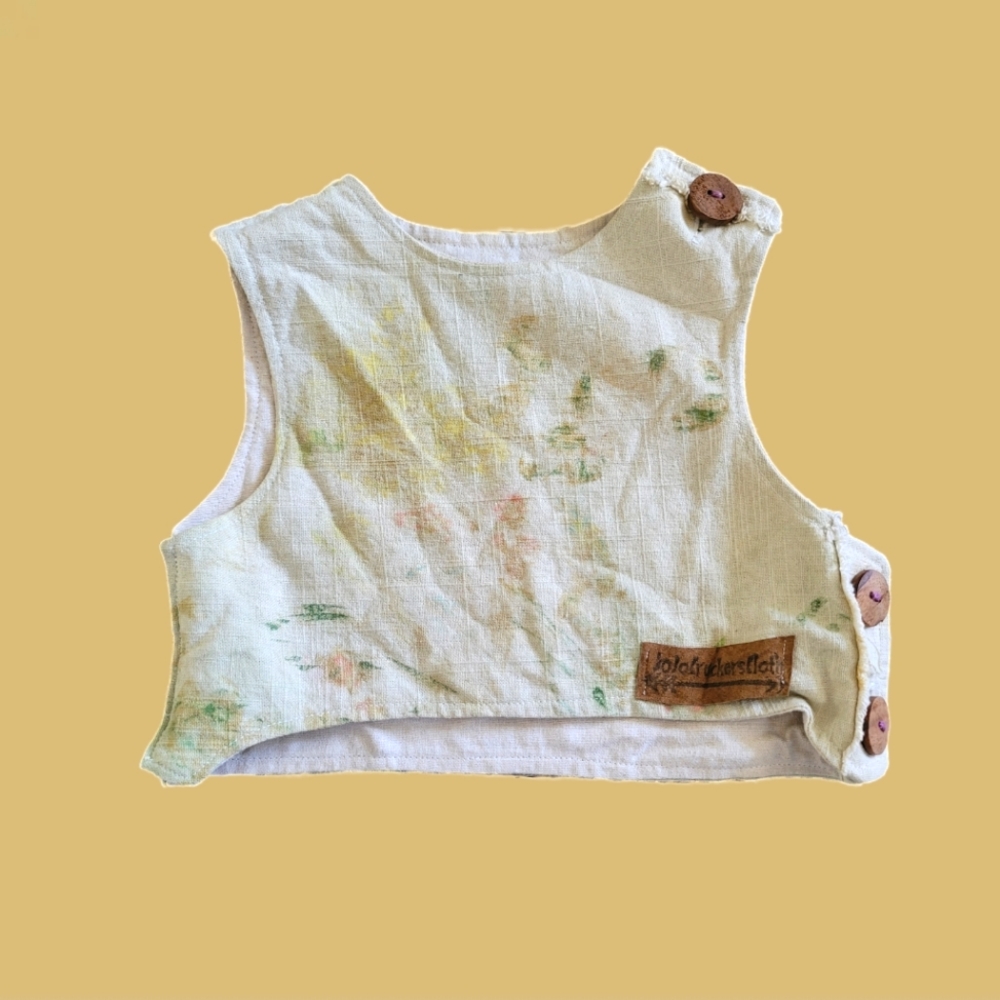 OOAK Handmade Jojocrackerscloth Organic Plant Dye Botanical Linen Vest 2-7Y
